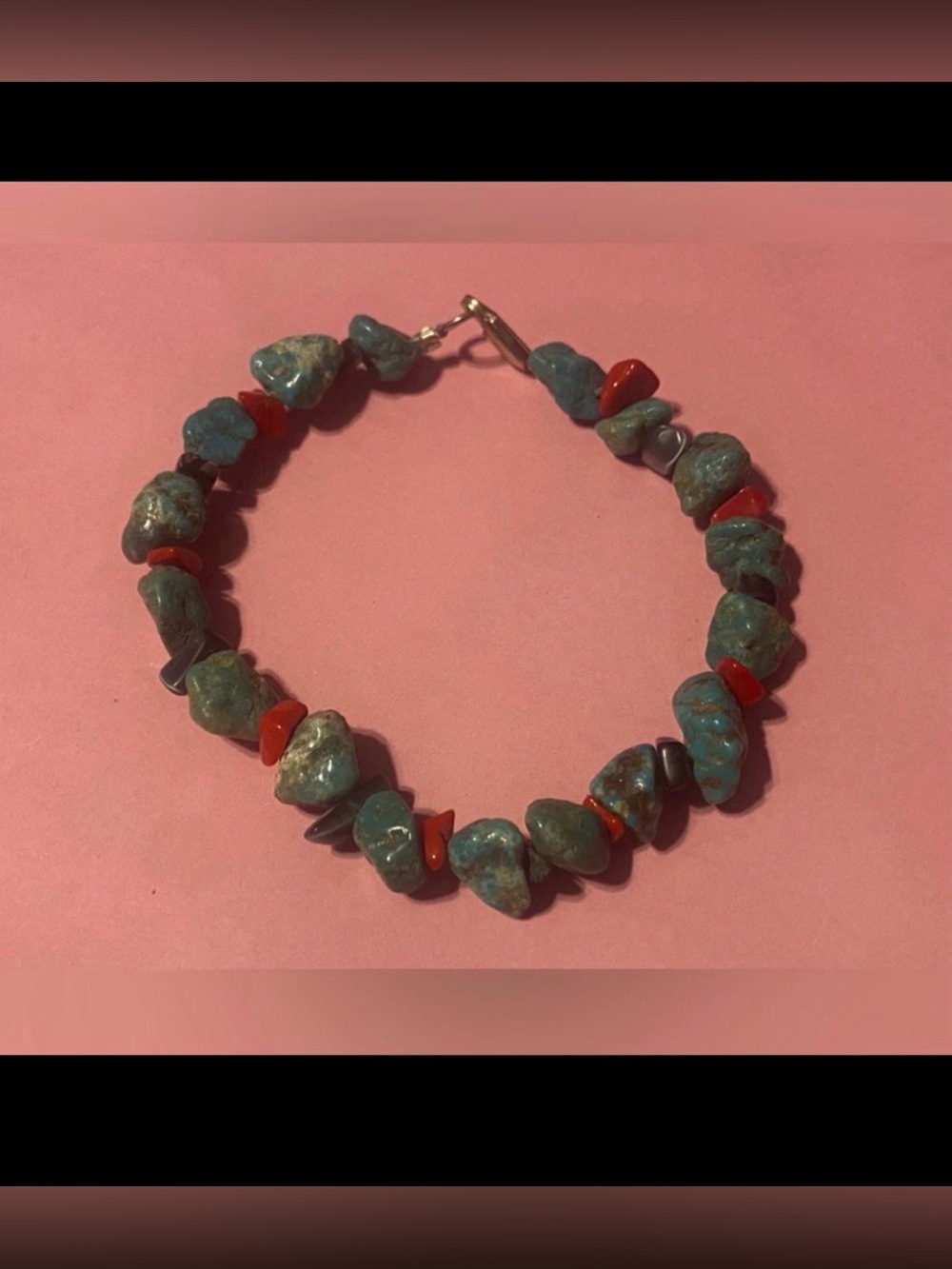 Turquoise & Coral Bead Bracelet #8920